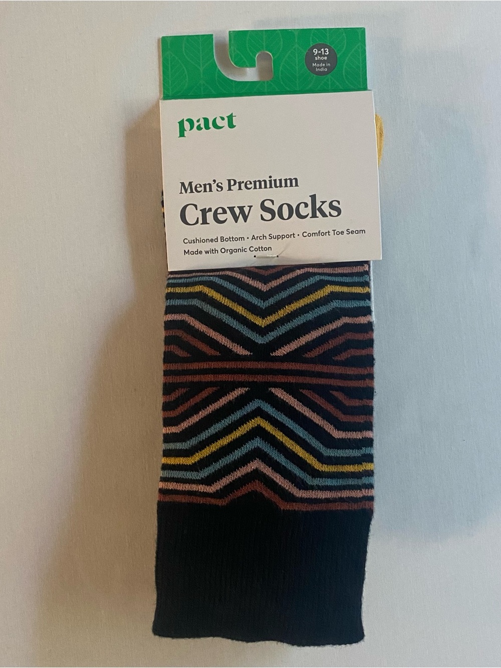 Pact Mens Arch Support Cushioned Bottom Premium Crew Socks Size 9-13